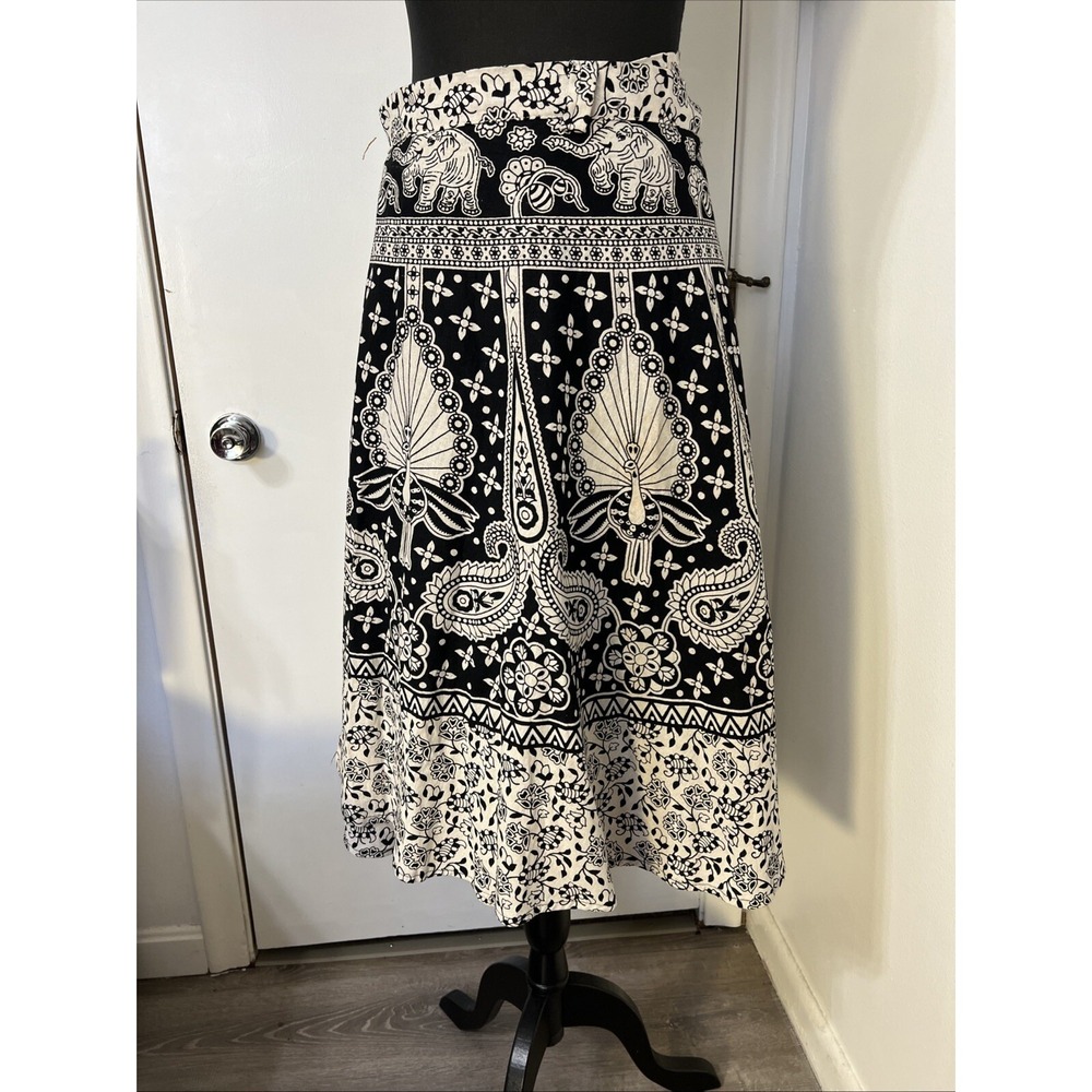 African Wrap around Long Skirt Beach Boho Paisley Peacock Elephant Free‎ Size